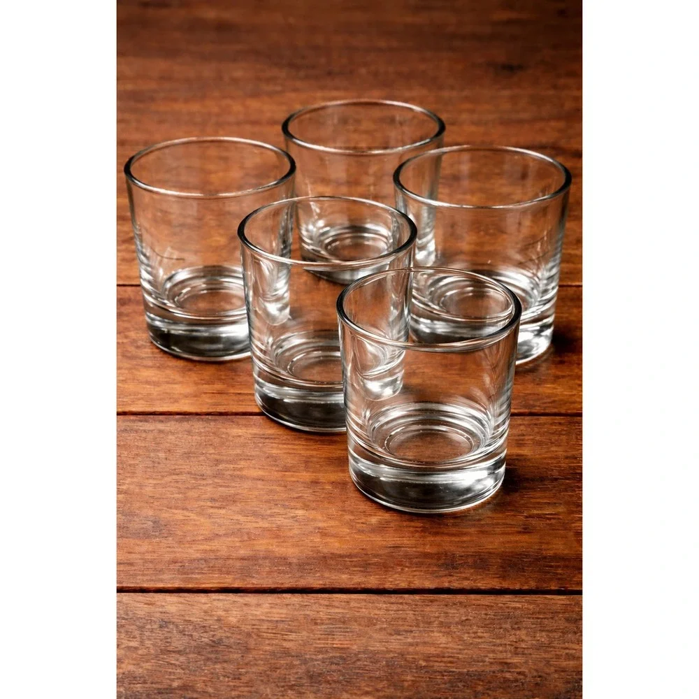 Set of 5 Clear Glass‎ Tumblers Heavy Base Drinking Glasses